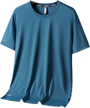 Ice Silk Round Neck T-Shirt- Silk Shirts for Men Gym Quick Dry Short Sleeve Cooling Shirts