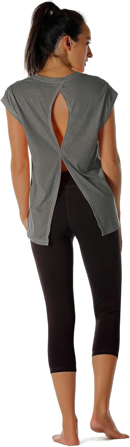 icyzone Open Back Workout Top Shirts - Yoga t-Shirts Activewear Exercise Tops for Women