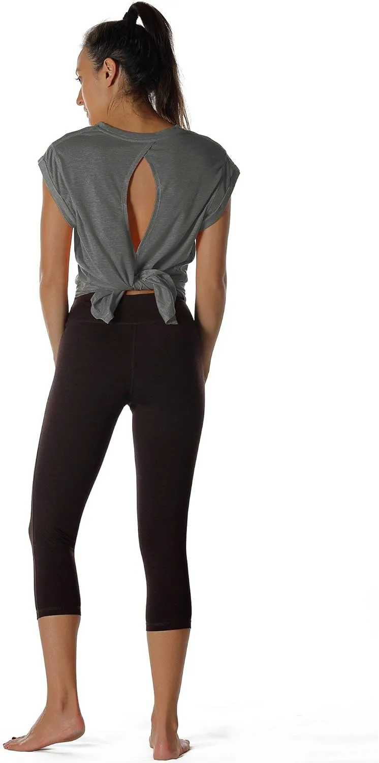 icyzone Open Back Workout Top Shirts - Yoga t-Shirts Activewear Exercise Tops for Women