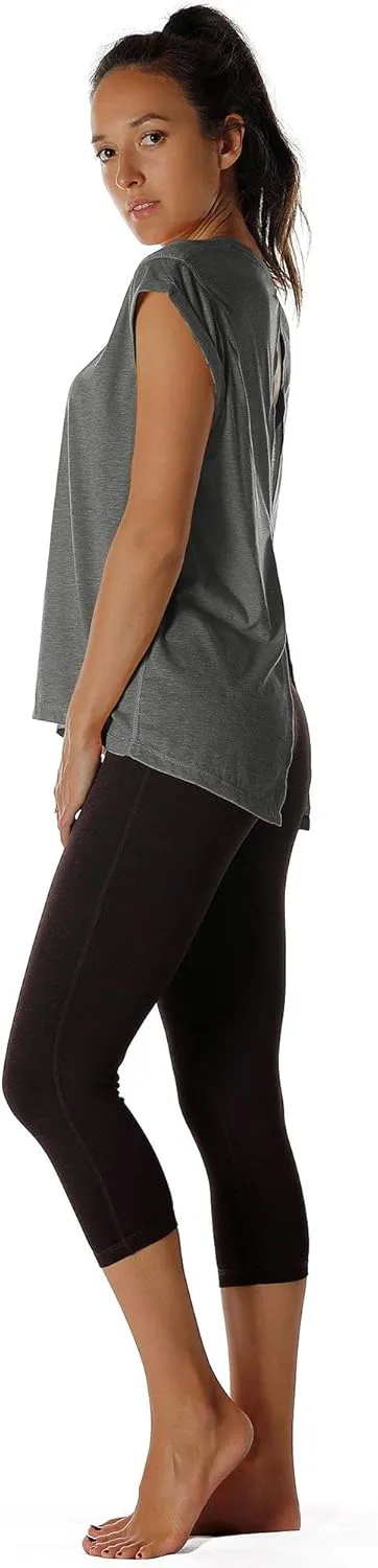 icyzone Open Back Workout Top Shirts - Yoga t-Shirts Activewear Exercise Tops for Women