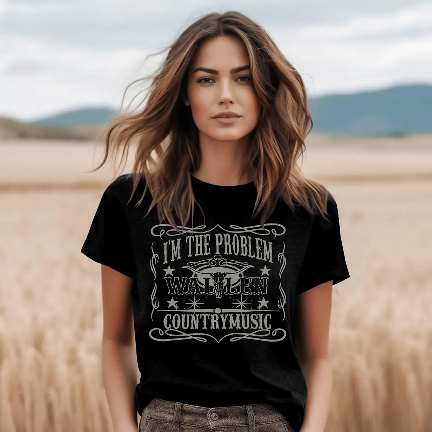 I'm The Problem T-Shirt Retro Steer Skull Western Shirts Country Music Tees Cowgirl Graphic Cowboy Tops