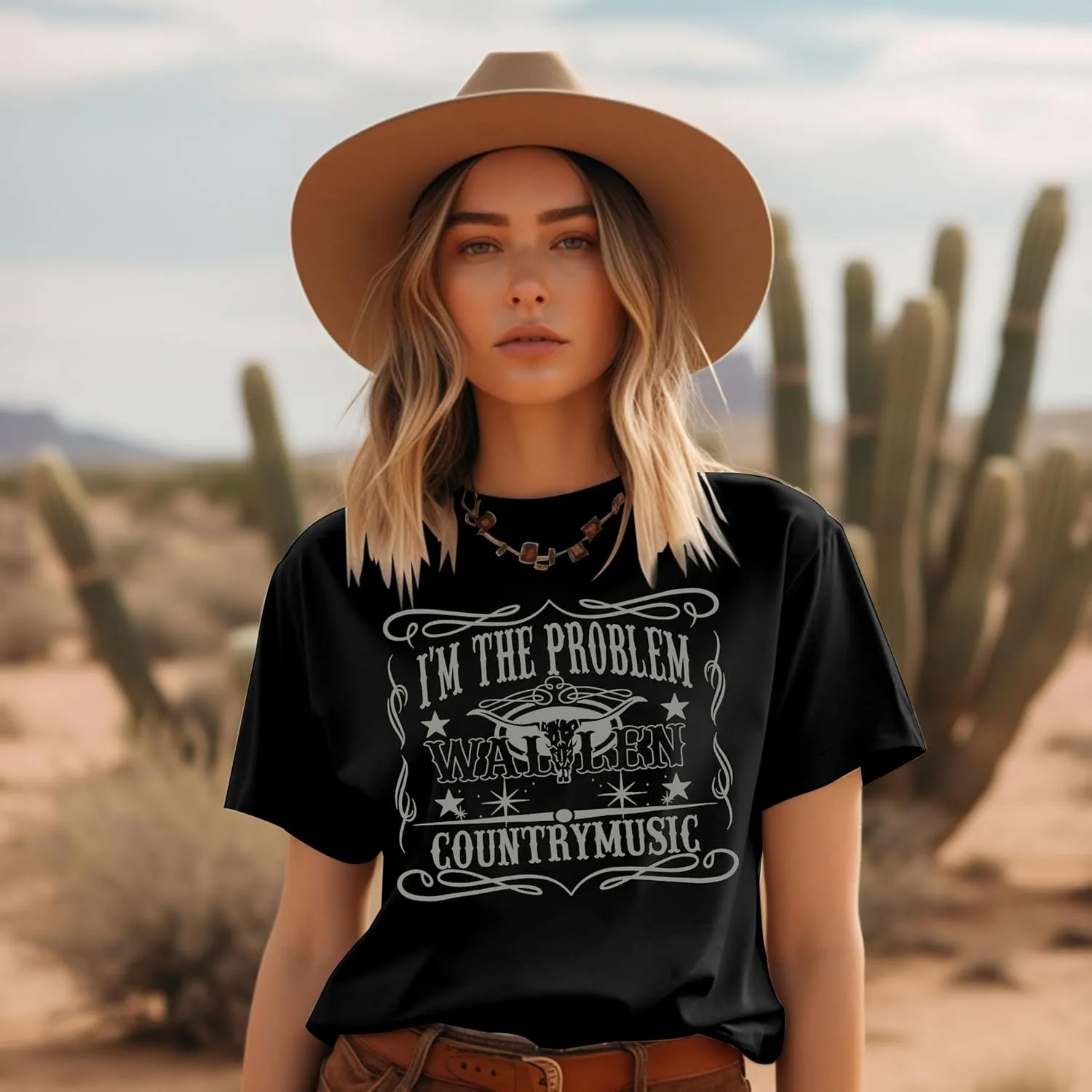I'm The Problem T-Shirt Retro Steer Skull Western Shirts Country Music Tees Cowgirl Graphic Cowboy Tops