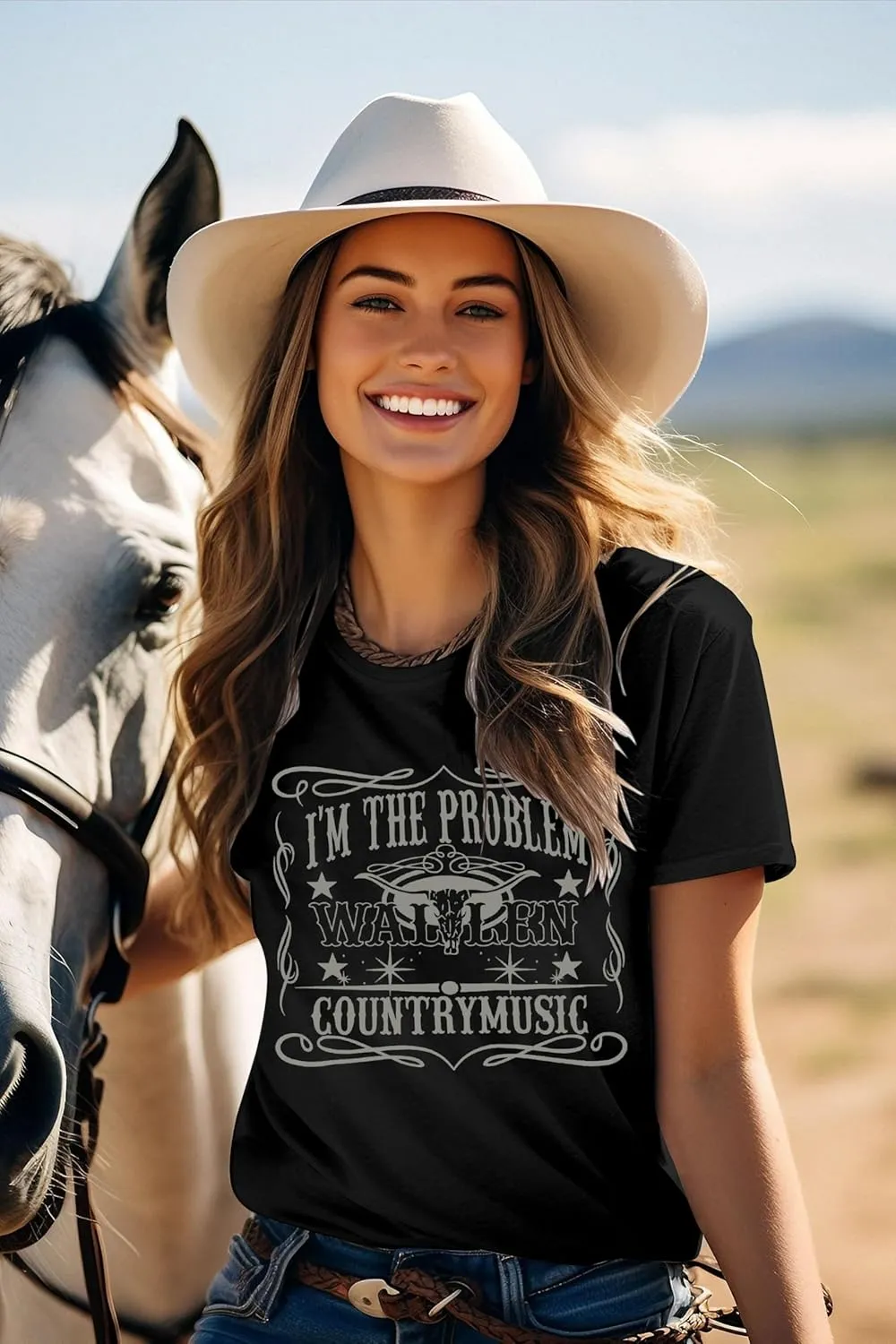 I'm The Problem T-Shirt Retro Steer Skull Western Shirts Country Music Tees Cowgirl Graphic Cowboy Tops