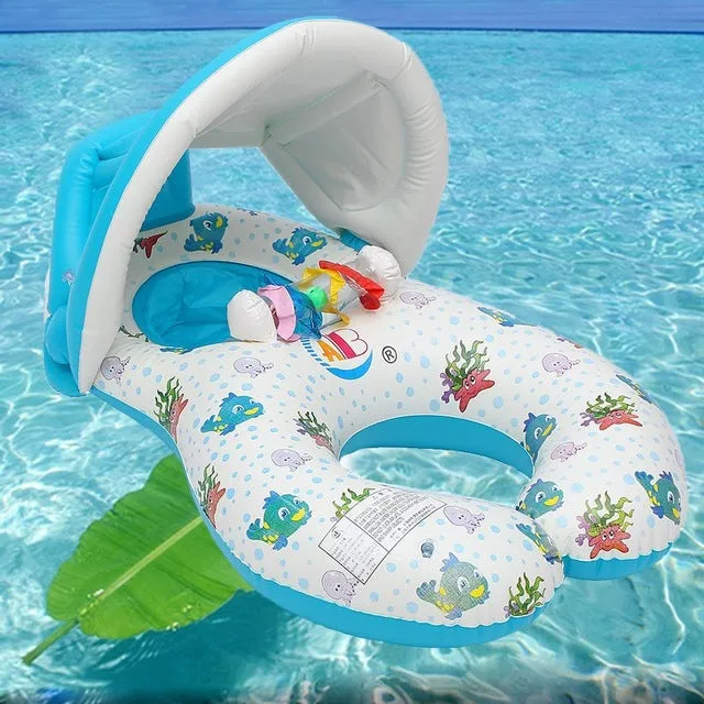 Inflatable Baby Pool Float Neck Ring With Subshade Mother Children Swim Circle