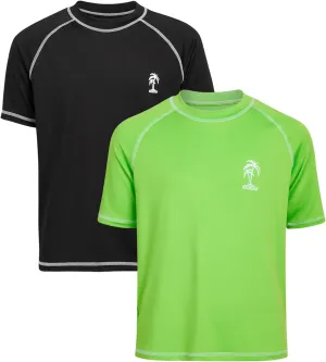 iXtreme Boys Swim Shirt - 2 Pack UPF 50  Quick Dry Sun Protection Short Sleeve Swimwear Rash Guard for Boys (Sizes: 12M-18)