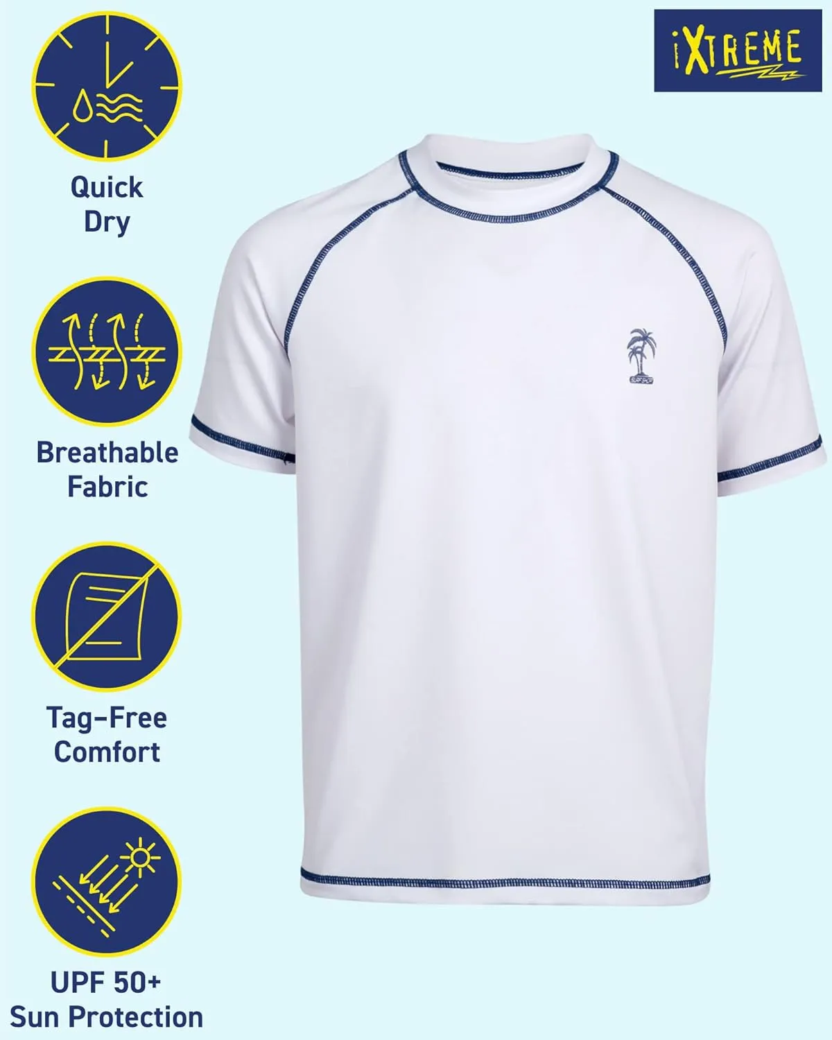 iXtreme Boys Swim Shirt - 2 Pack UPF 50  Quick Dry Sun Protection Short Sleeve Swimwear Rash Guard for Boys (Sizes: 12M-18)