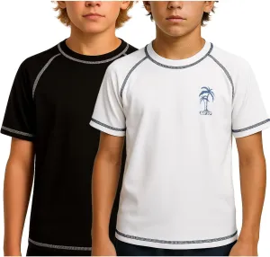 iXtreme Boys Swim Shirt - 2 Pack UPF 50  Quick Dry Sun Protection Short Sleeve Swimwear Rash Guard for Boys (Sizes: 12M-18)