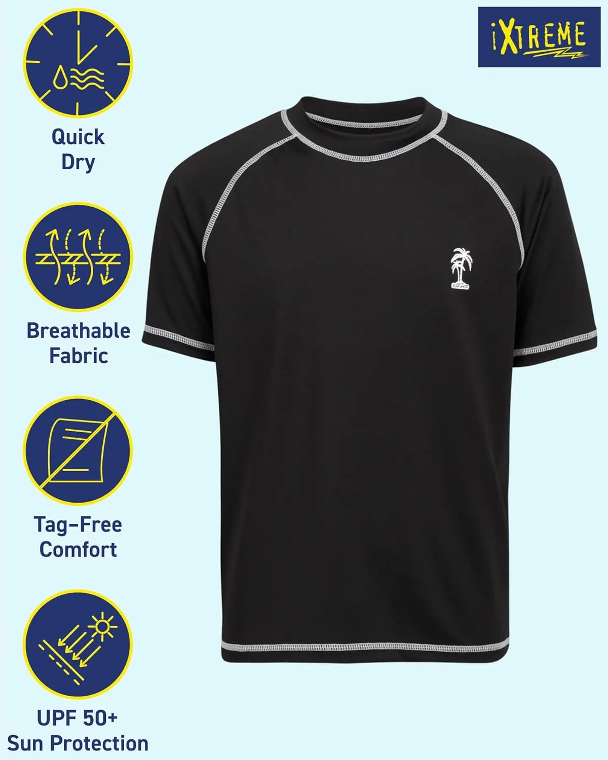 iXtreme Boys Swim Shirt - 2 Pack UPF 50  Quick Dry Sun Protection Short Sleeve Swimwear Rash Guard for Boys (Sizes: 12M-18)