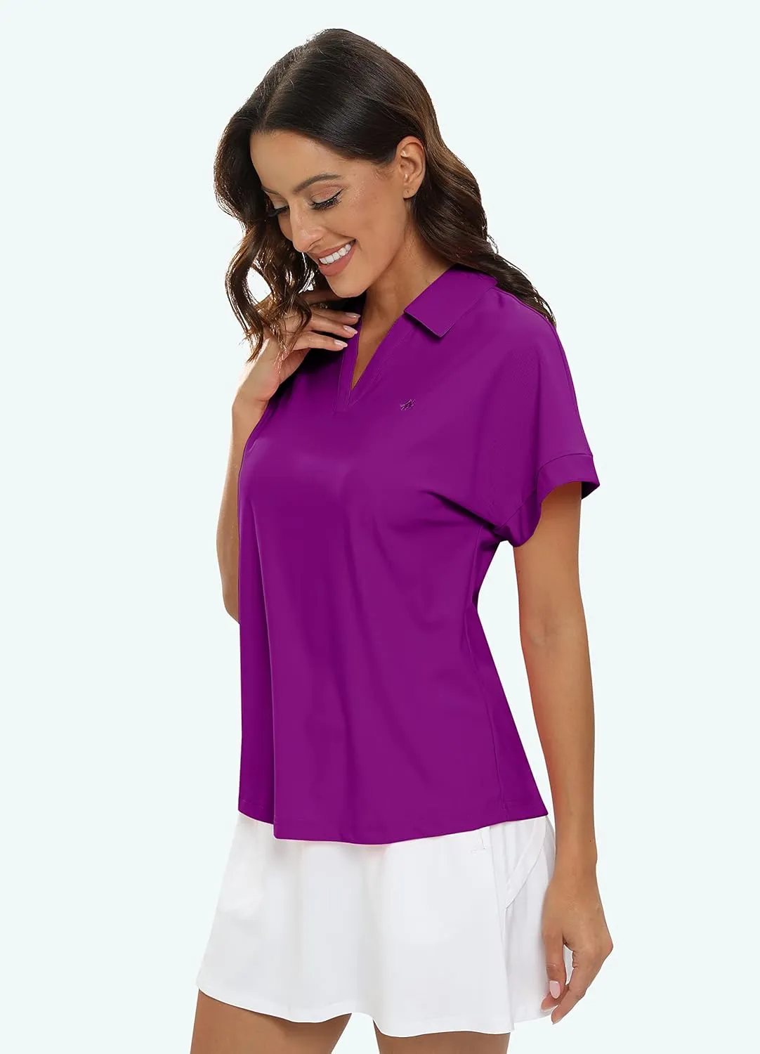 JINSHI Women's Golf Polo Shirts V Neck Collared Short Sleeve Sport Top UPF50  Loose Tennis Shirts Quick Dry
