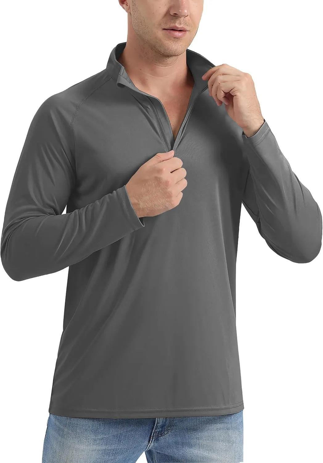 KEFITEVD Long Sleeve Shirts for Mens UPF 50  1/4 Zip Pullover Shirts Outdoor Cooling Athletic Shirt Swim Summer Rash Guard