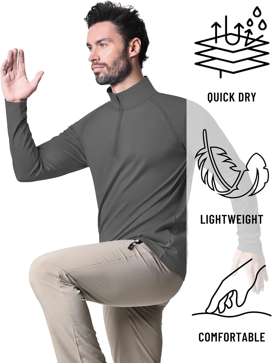 KEFITEVD Long Sleeve Shirts for Mens UPF 50  1/4 Zip Pullover Shirts Outdoor Cooling Athletic Shirt Swim Summer Rash Guard