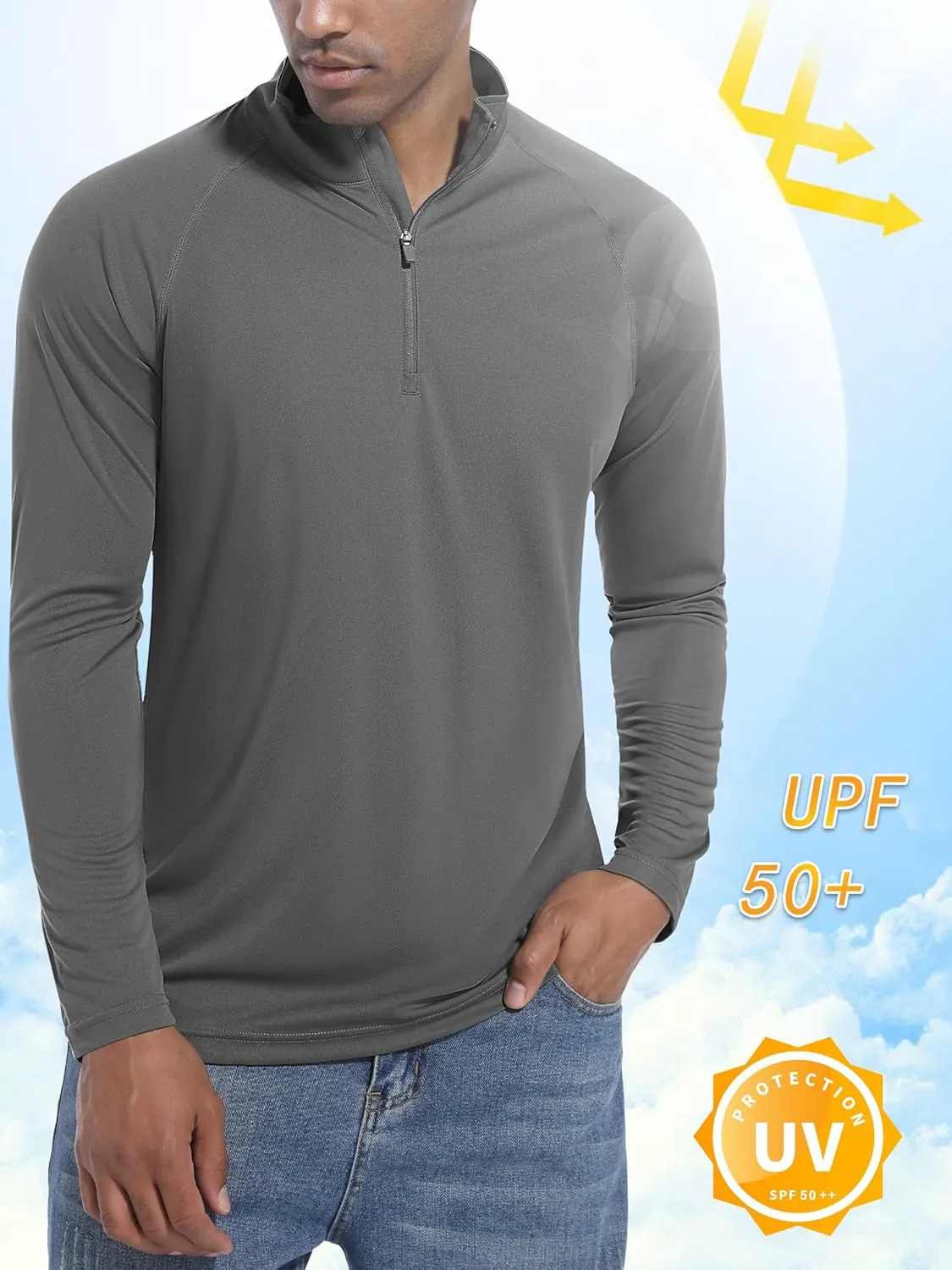 KEFITEVD Long Sleeve Shirts for Mens UPF 50  1/4 Zip Pullover Shirts Outdoor Cooling Athletic Shirt Swim Summer Rash Guard