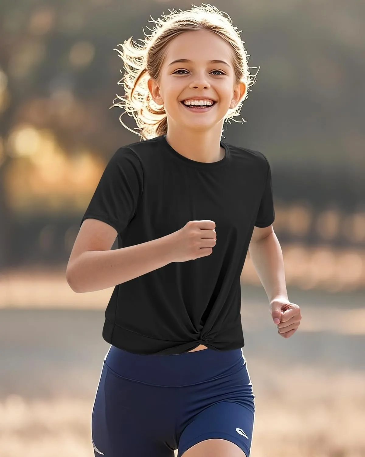 KEREDA Girls Athletic Shirts Tie Front Tops Summer Short Sleeve Quick Dry Active Tees T-Shirts for Kids Teens