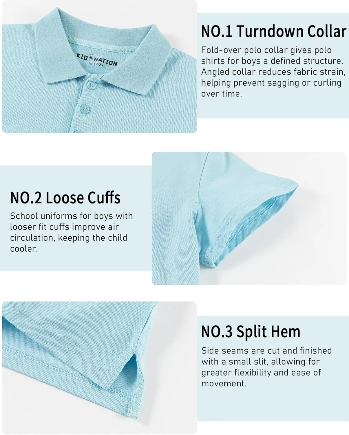 Kid Nation Boys Polo Shirts Kids School Uniform Shirts Short Sleeve Girls Collared Shirts 4-12 Years
