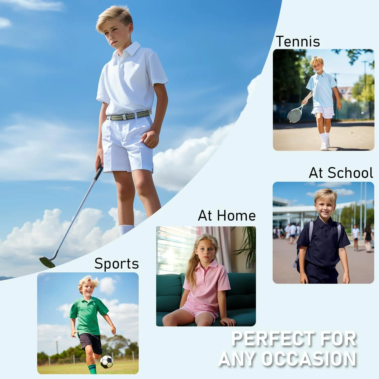 Kid Nation Boys Polo Shirts Kids School Uniform Shirts Short Sleeve Girls Collared Shirts 4-12 Years