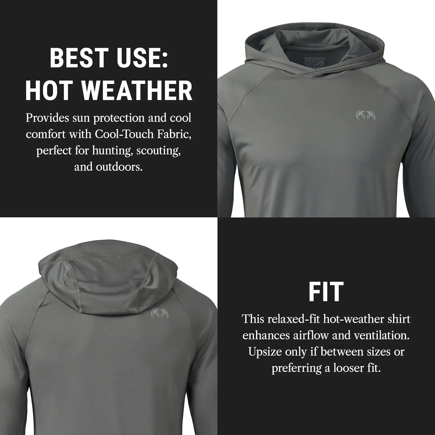 KUIU Gila LS Hoodie UPF 50  Cooling Shirt for Hunting & Outdoors Quick-Dry, Odor Resistant, Lightweight & Breathable