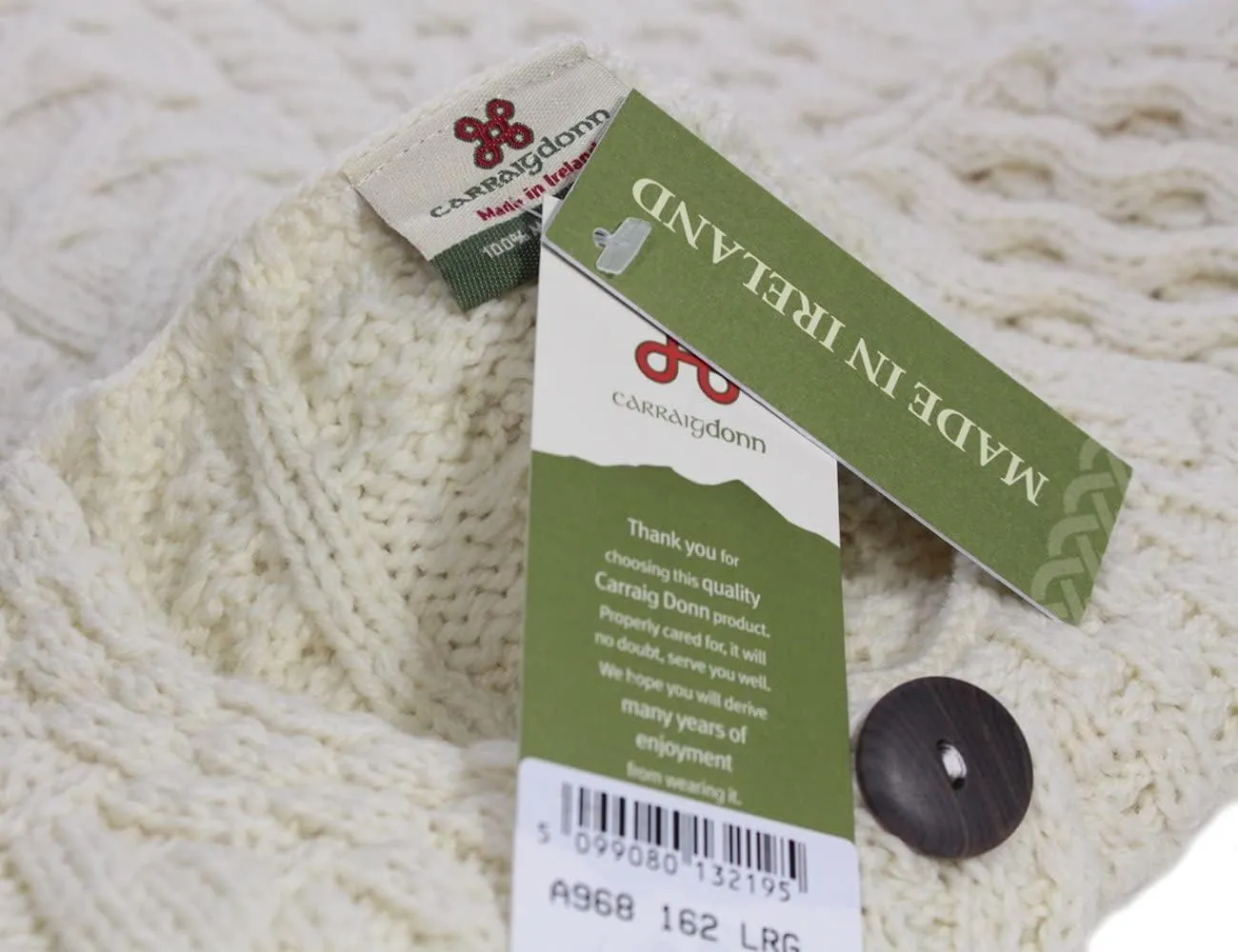 Ladies Irish Cable Knit Merino Wool Cardigan for Women Made in Ireland
