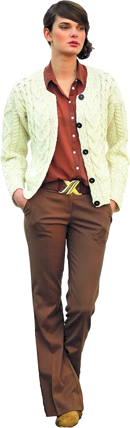 Ladies Irish Cable Knit Merino Wool Cardigan for Women Made in Ireland
