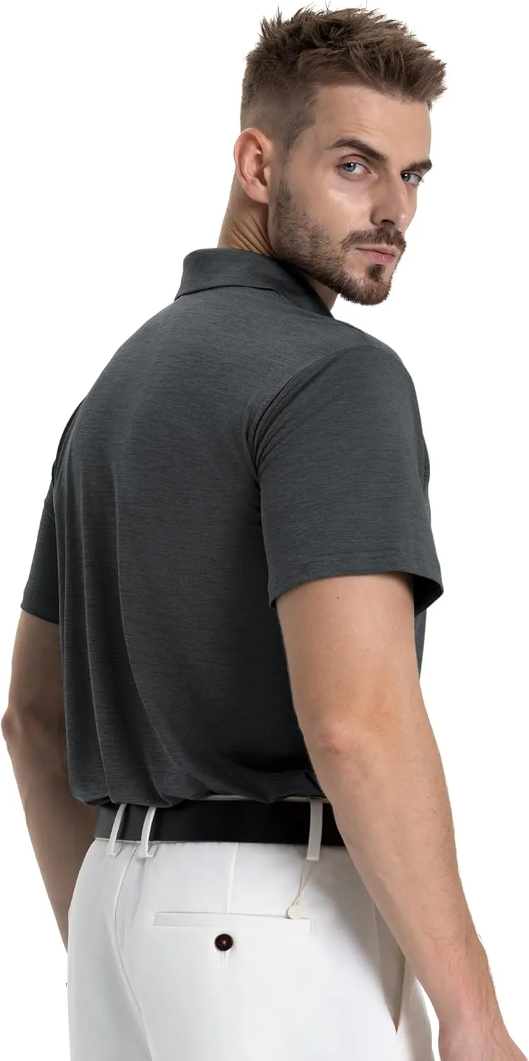 LalaHooK Polo Shirts for Men - Short Sleeve Quick Dry Moisture Wicking Black Golf T Shirts for Work Casual Athletic