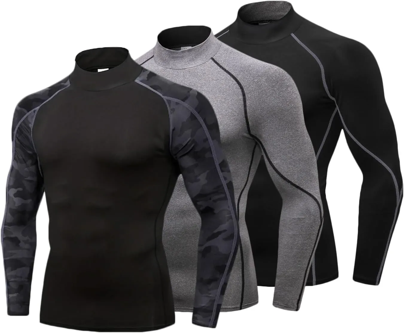 LANBAOSI 3 Pack Mens Mock Turtleneck Compression Shirts Long Sleeve Sun Protection Shirts Cooling Workout Gym Tops Undershirt