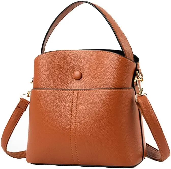 Large Leather Satchel Crossbody Bag for Women - Fashionable Black Bucket Purse and Handbag
