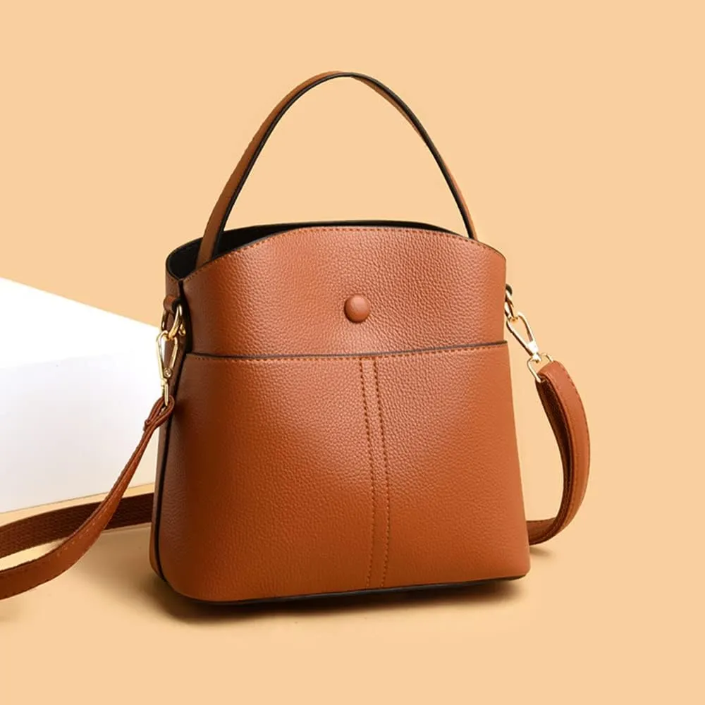 Large Leather Satchel Crossbody Bag for Women - Fashionable Black Bucket Purse and Handbag