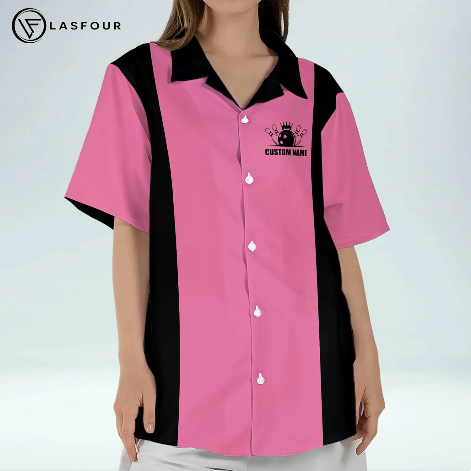 LASFOUR Personalized Queen Pins Pink Bowling Shirts for Women, Custom Quick-Dry Bowling Shirts Short Sleeve Polo for Girls