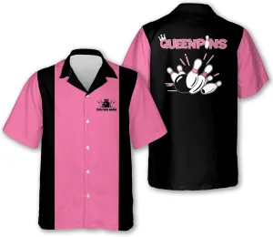 LASFOUR Personalized Queen Pins Pink Bowling Shirts for Women, Custom Quick-Dry Bowling Shirts Short Sleeve Polo for Girls