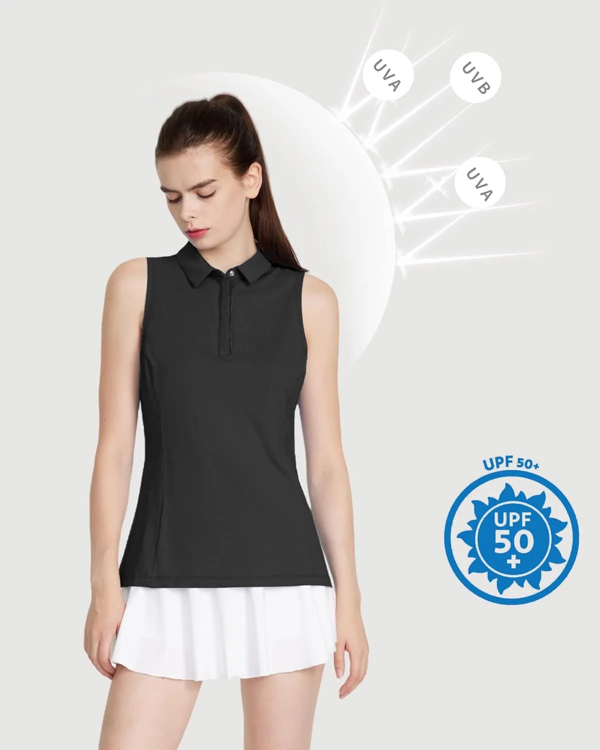 LastFor1 Women's Golf Shirts Sleeveless Polo Tennis Tops Quick Dry Lightweight UPF 50  Athletic Shirts 5-Button