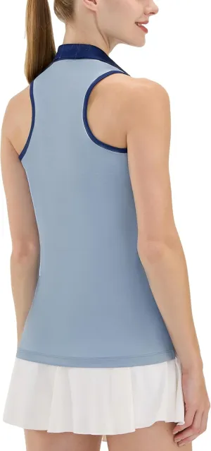 LastFor1 Women's Sleeveless Golf Shirts Racerback Polo with 1/4 Zipper Collar UPF 50  Lightweight Quick Dry Tennis Tank Tops