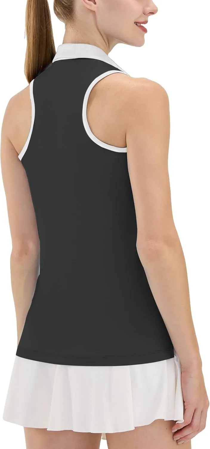 LastFor1 Women's Sleeveless Golf Shirts Racerback Polo with 1/4 Zipper Collar UPF 50  Lightweight Quick Dry Tennis Tank Tops