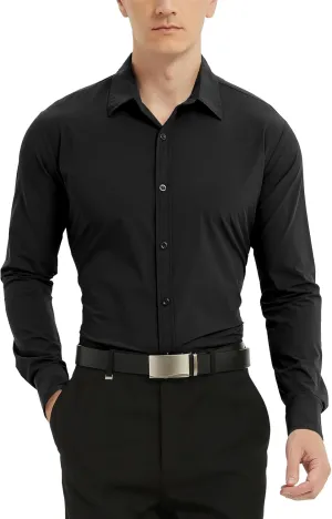 LETAOTAO Men Stretch Dress Shirts Slim Fit Solid Long Sleeve Wrinkle-Free Button Down Shirt for Men Casual Business Formal