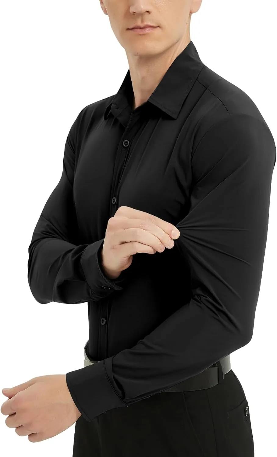 LETAOTAO Men Stretch Dress Shirts Slim Fit Solid Long Sleeve Wrinkle-Free Button Down Shirt for Men Casual Business Formal