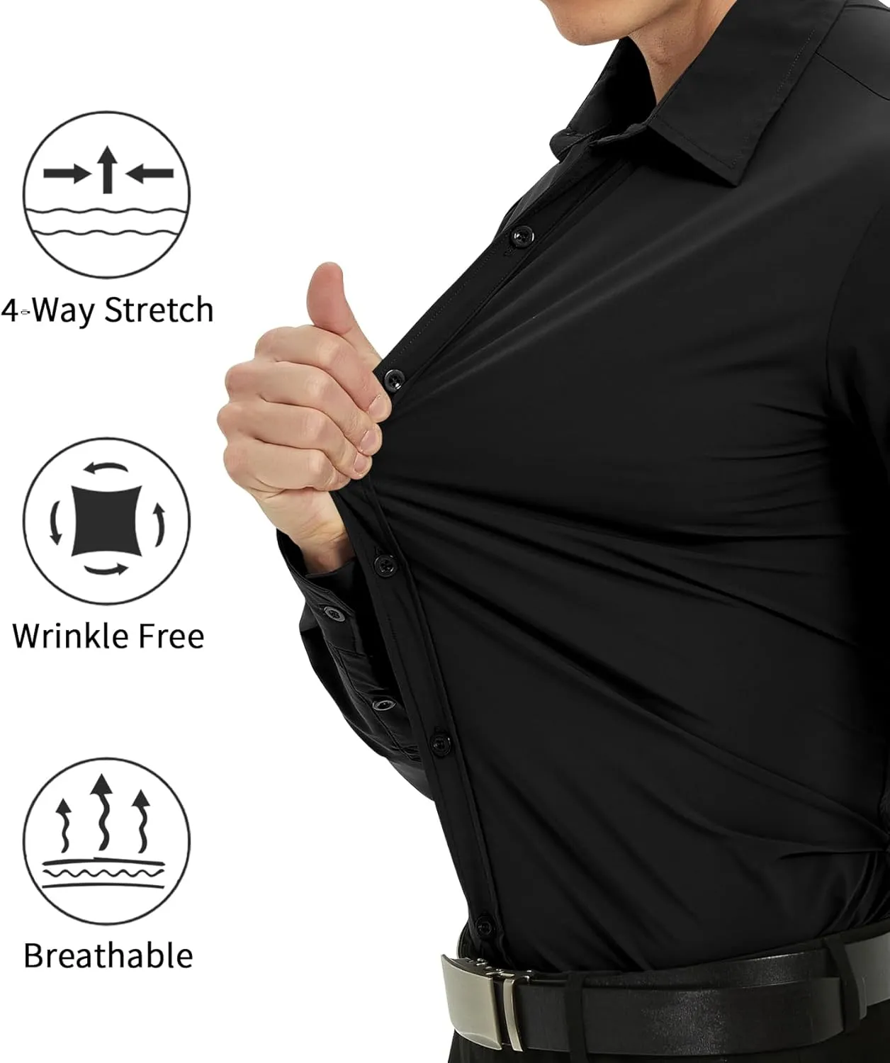 LETAOTAO Men Stretch Dress Shirts Slim Fit Solid Long Sleeve Wrinkle-Free Button Down Shirt for Men Casual Business Formal