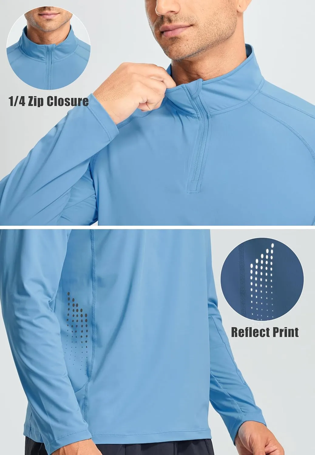 Libin Men's Running Shirts Quarter Zip Pullover Long Sleeve Quick Dry Athletic Workout Shirt Lightweight Sun Hiking Shirt