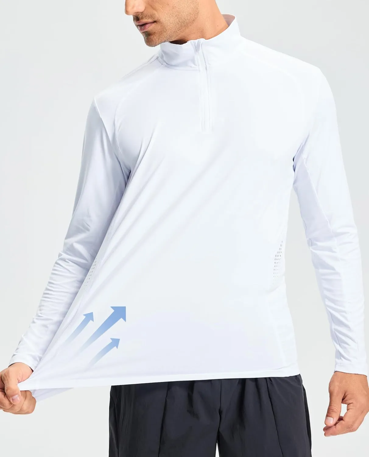 Libin Men's Running Shirts Quarter Zip Pullover Long Sleeve Quick Dry Athletic Workout Shirt Lightweight Sun Hiking Shirt
