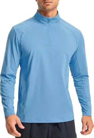 Libin Men's Running Shirts Quarter Zip Pullover Long Sleeve Quick Dry Athletic Workout Shirt Lightweight Sun Hiking Shirt
