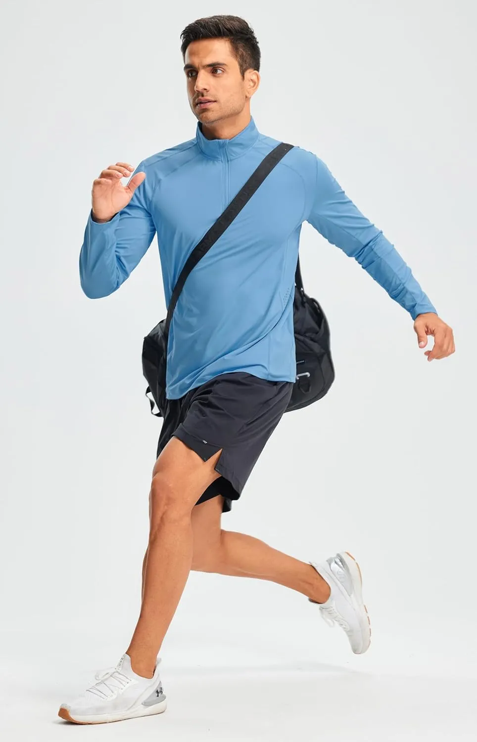 Libin Men's Running Shirts Quarter Zip Pullover Long Sleeve Quick Dry Athletic Workout Shirt Lightweight Sun Hiking Shirt