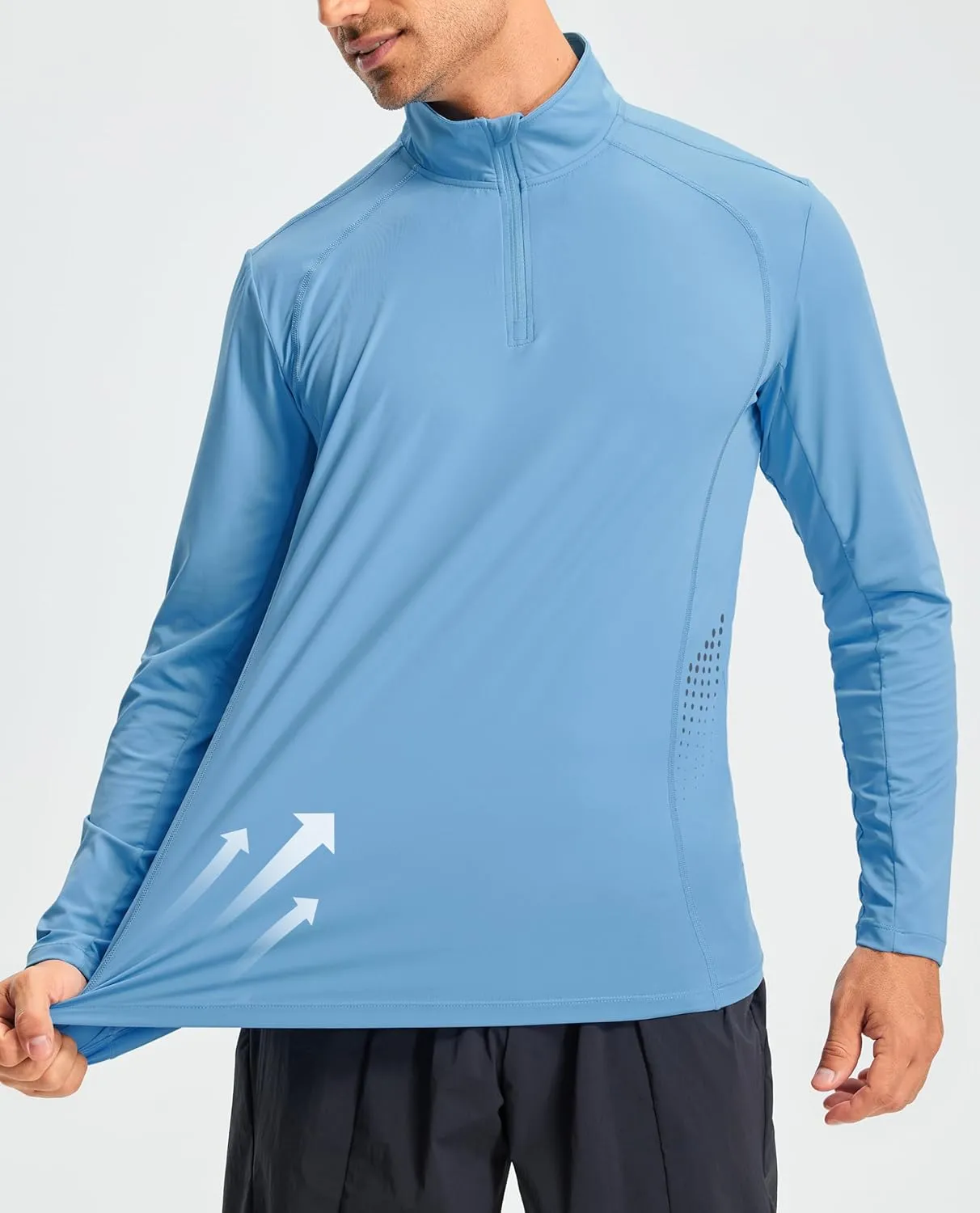 Libin Men's Running Shirts Quarter Zip Pullover Long Sleeve Quick Dry Athletic Workout Shirt Lightweight Sun Hiking Shirt