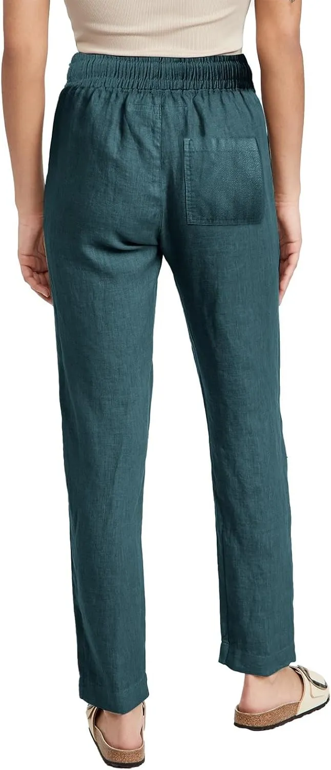 Linen Pants Women Wide Leg Trousers Elastic Waist Adjustable Drawstring Casual Summer Beachwear Lightweight Fabric