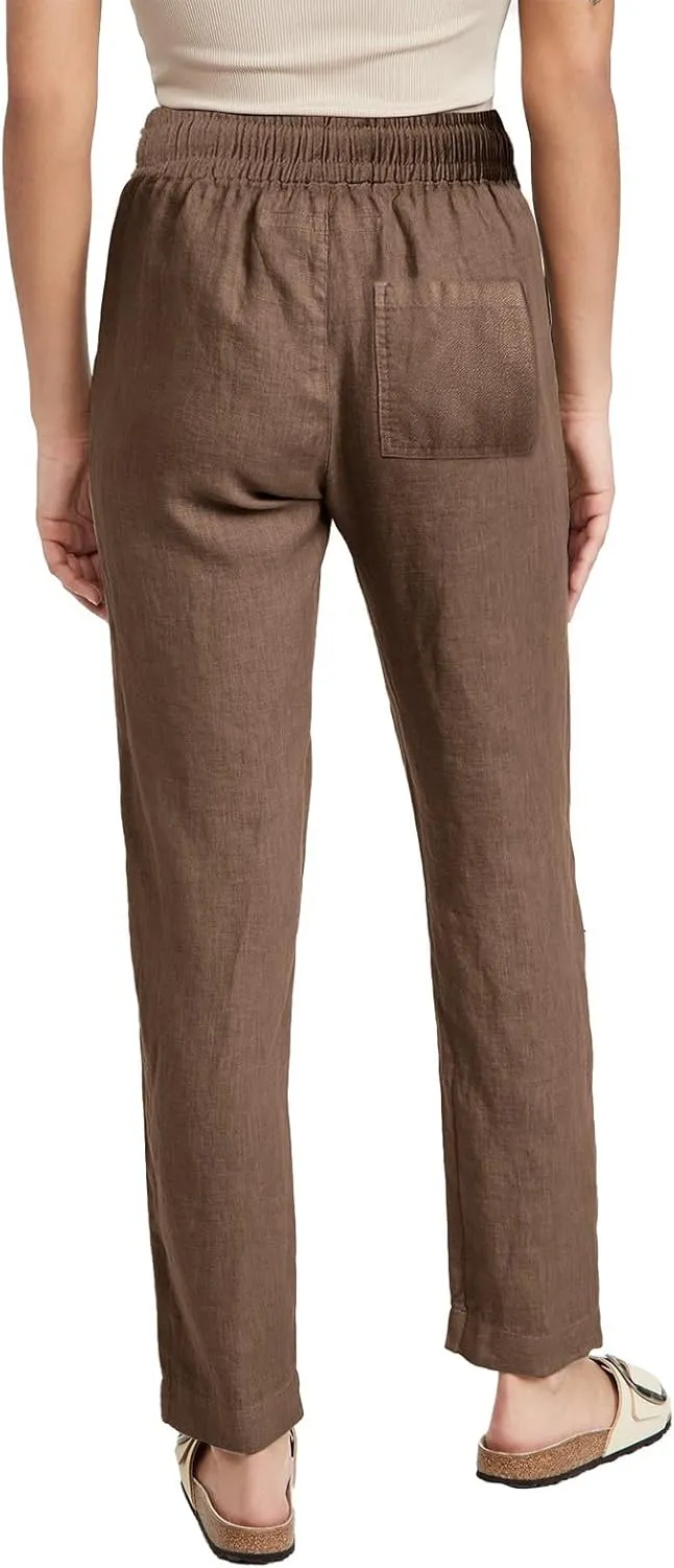 Linen Pants Women Wide Leg Trousers Elastic Waist Adjustable Drawstring Casual Summer Beachwear Lightweight Fabric