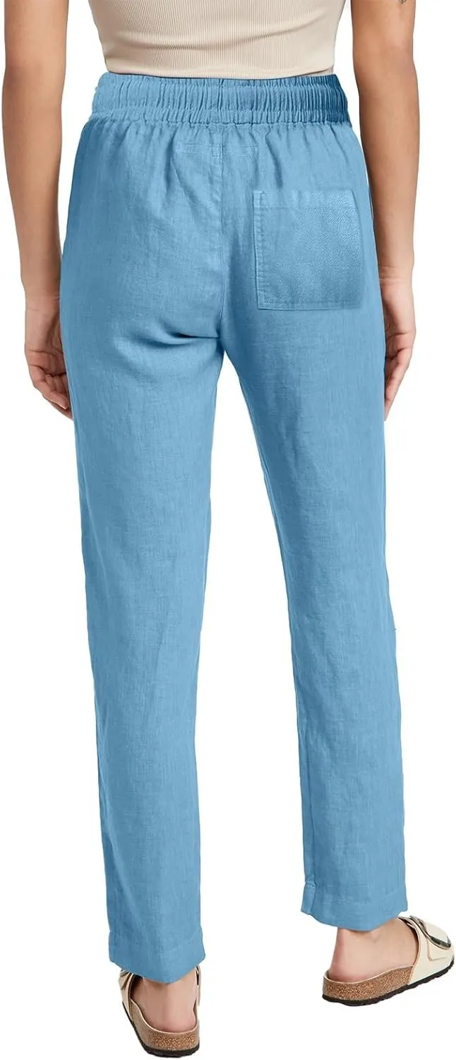 Linen Pants Women Wide Leg Trousers Elastic Waist Adjustable Drawstring Casual Summer Beachwear Lightweight Fabric