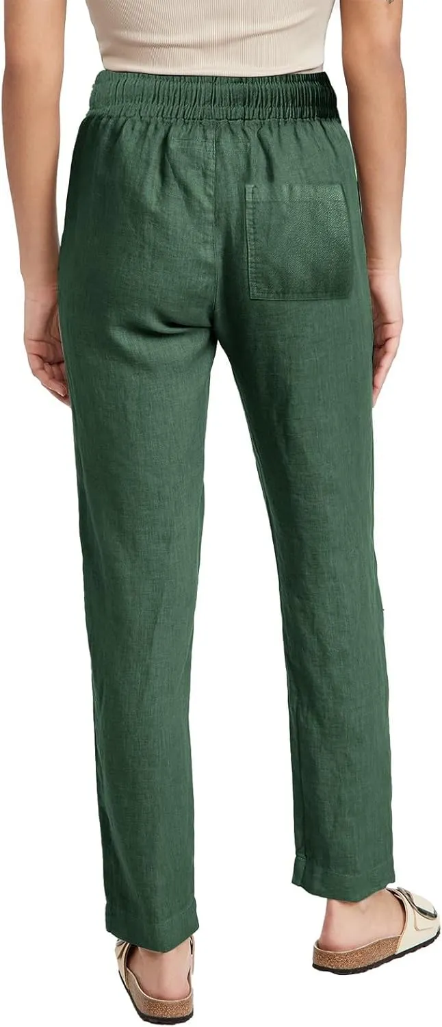 Linen Pants Women Wide Leg Trousers Elastic Waist Adjustable Drawstring Casual Summer Beachwear Lightweight Fabric