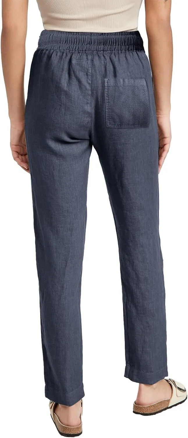 Linen Pants Women Wide Leg Trousers Elastic Waist Adjustable Drawstring Casual Summer Beachwear Lightweight Fabric