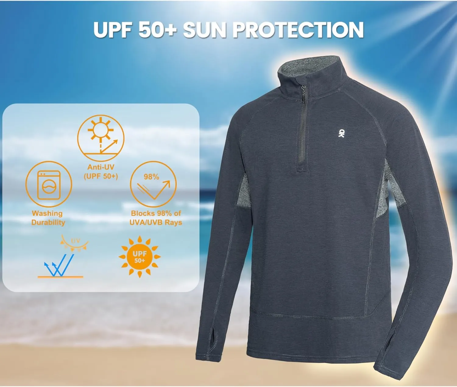Little Donkey Andy Men's Lightweight Quarter Zip Pullover,UPF 50  Long Sleeve Athletic Shirts for Outdoor Running Golf