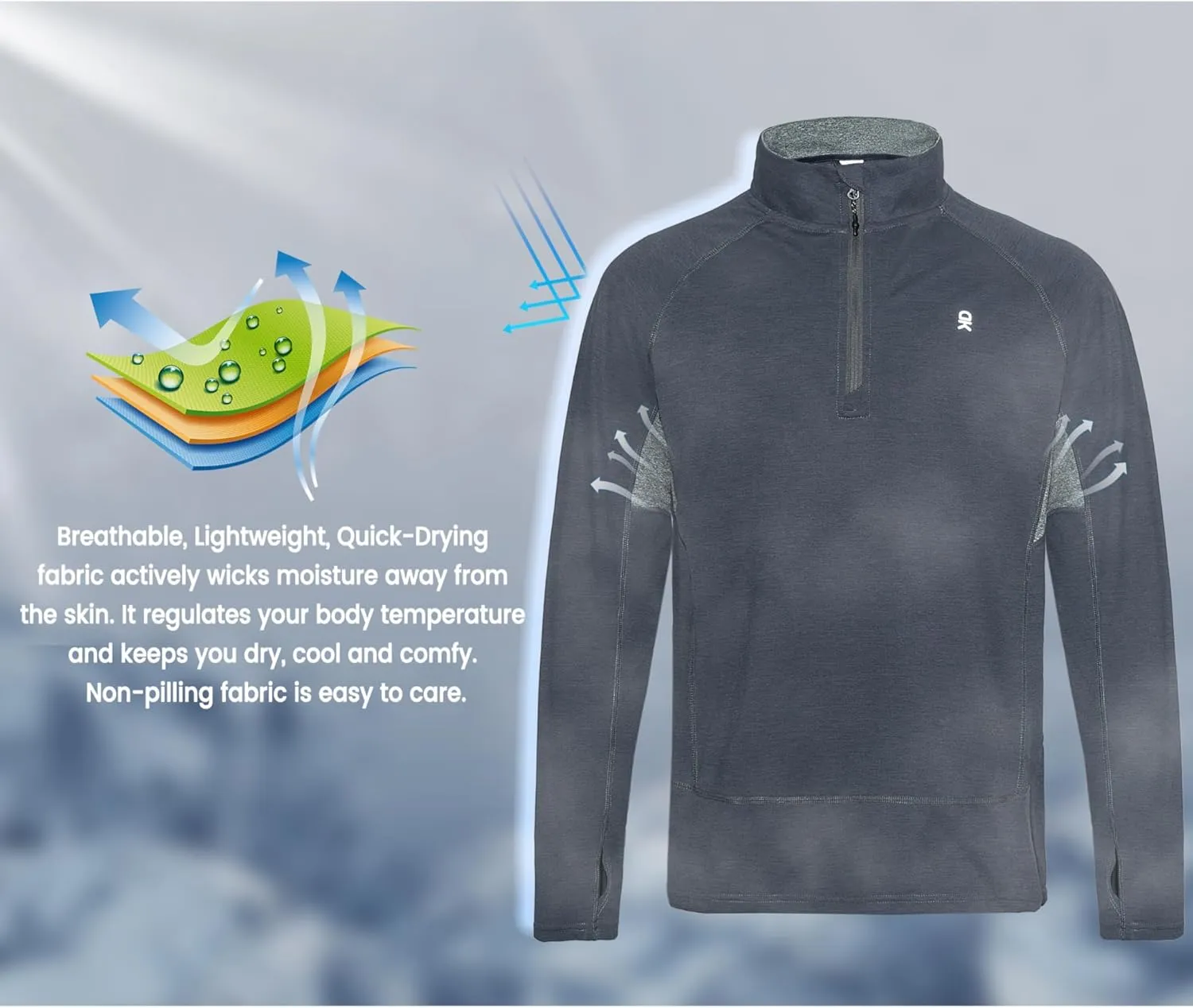 Little Donkey Andy Men's Lightweight Quarter Zip Pullover,UPF 50  Long Sleeve Athletic Shirts for Outdoor Running Golf
