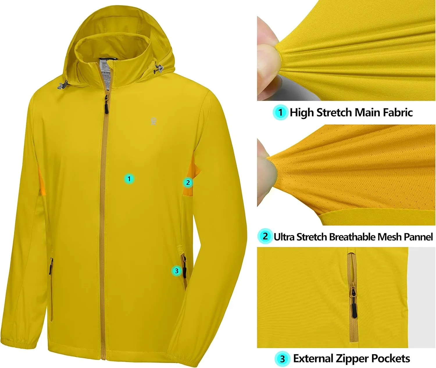 Little Donkey Andy Mens Sun Protection Breathable Jacket UPF 50 , Lightweight Summer Shirts Packable for Running Hiking