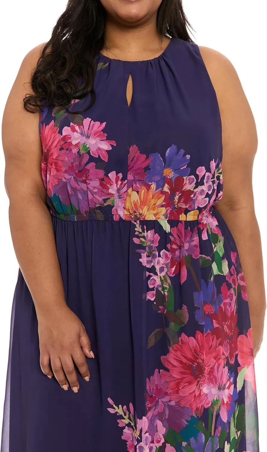 London Times Women's Sleeveless High Neck Maxi-Floral Border Print Special Occasion A-line Wedding Guest Dress