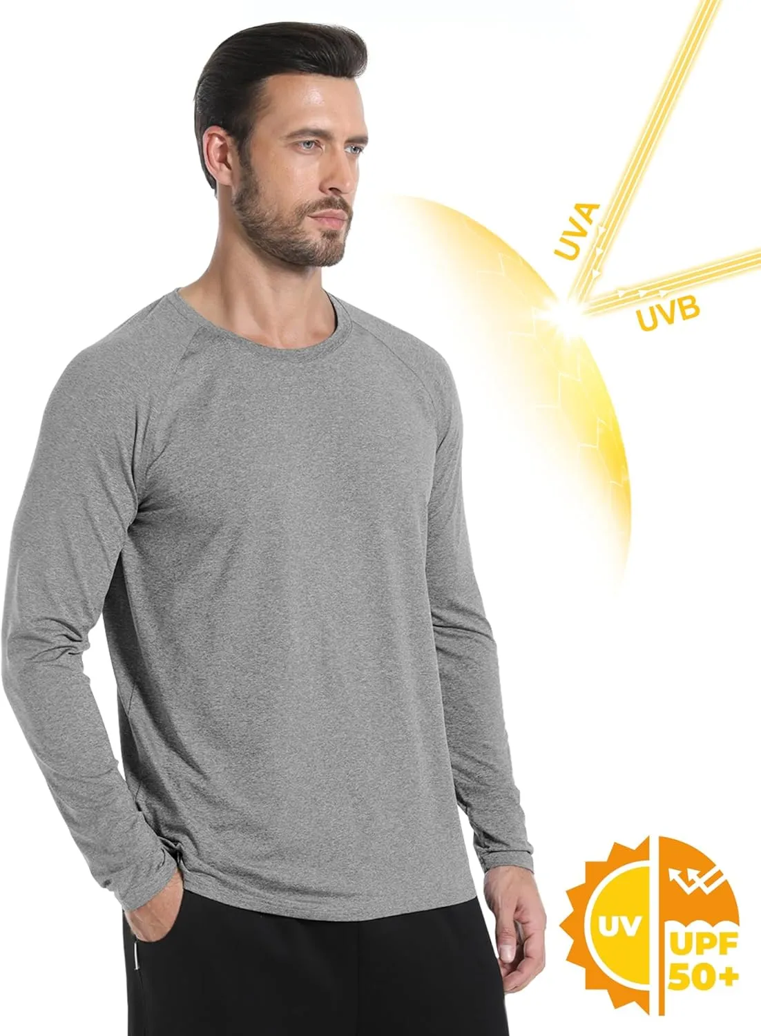 Long Sleeve Shirts for Men 5 Pack Athletic T Shirt UPF 50  Sun Protection Fishing Active Running Quick Dry Fit Tee Shirt