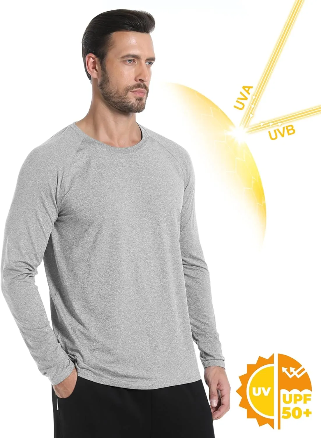 Long Sleeve Shirts for Men 5 Pack Athletic T Shirt UPF 50  Sun Protection Fishing Active Running Quick Dry Fit Tee Shirt